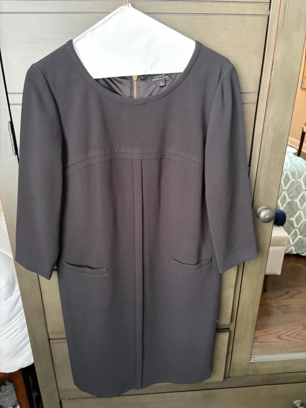 Tahari ASL Black Long Sleeve Ponte Sheath Dress